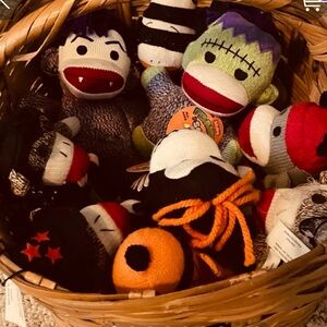 Lot of Halloween sock monkeys